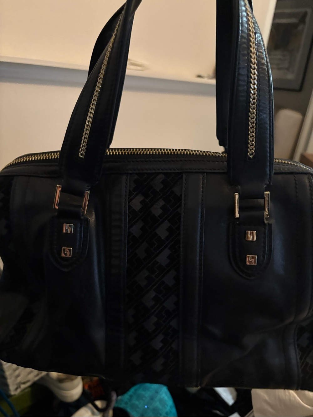 Vintage L.A.M.B. Black Satchel with Striped Interior - Picture 2 of 4
